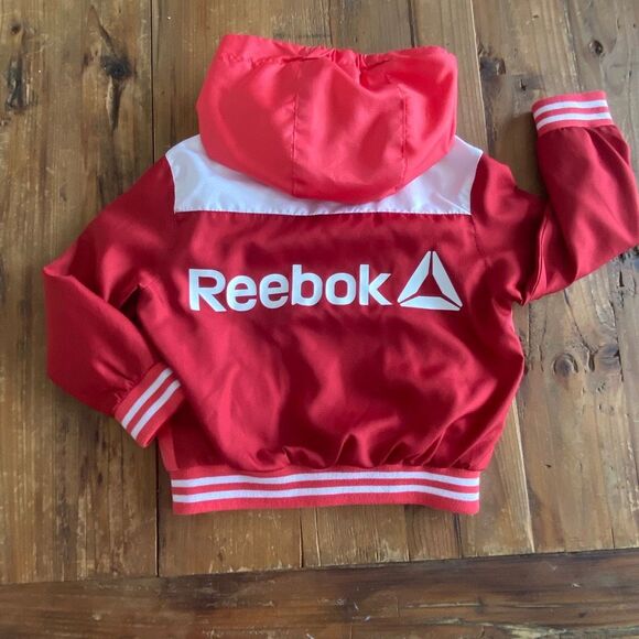 Reebok Hooded Warm Up Track Jacket Peach Multicolor Zip Up Coat Toddler Size 4T - Picture 6 of 11